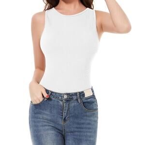 2 White Tank Top Bodysuits Ribbed Sleeveless Snap Closure 2 pack Large